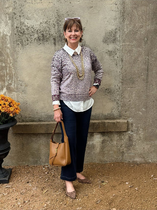 Cheetah Print Crew Neck Sweater - Annie Jack TX
