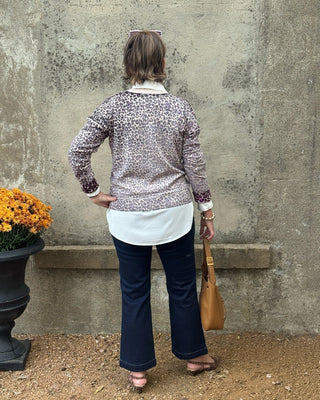 Cheetah Print Crew Neck Sweater - Annie Jack TX