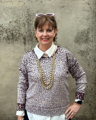 Cheetah Print Crew Neck Sweater - Annie Jack TX
