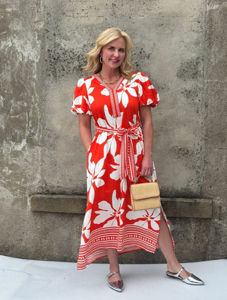 Sunny Day Floral Puff Sleeve Midi Dress - Annie Jack TX