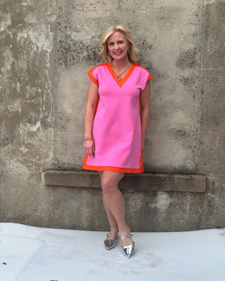 Sunset Glow Colorblock V - Neck Sheath Dress - Annie Jack TX