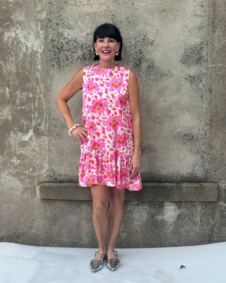 Sleeveless Floral Dress With Bottom Ruffle - Annie Jack TX