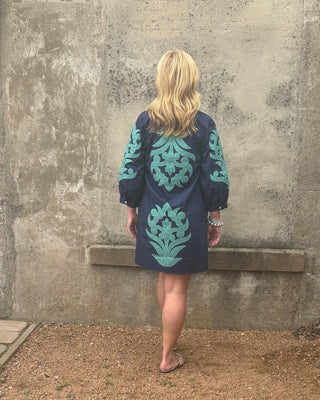 Navy & Mint Embroidered Appliqué Shift Dress - Annie Jack TX