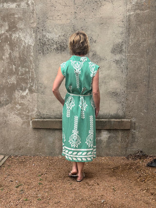 Mint Patterned Button - Down Midi Dress - Annie Jack TX