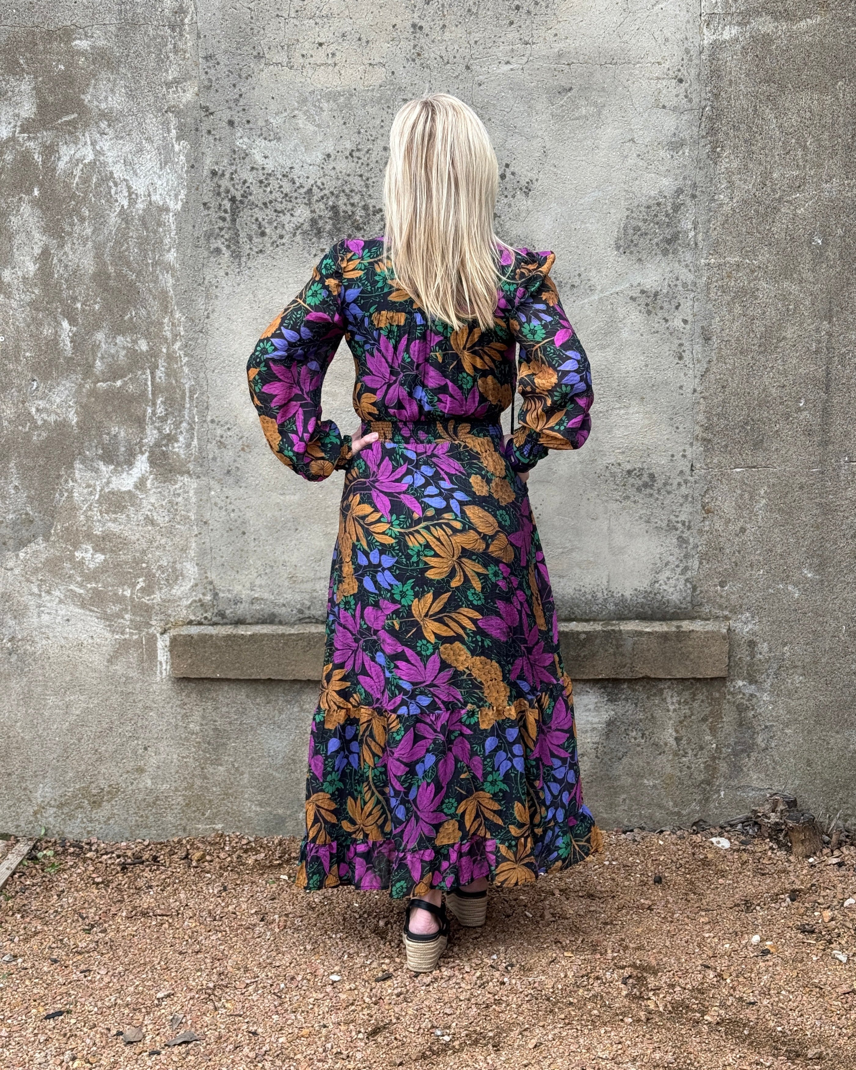 Bold Floral Print Tie Neck Maxi Dress - Annie Jack TX