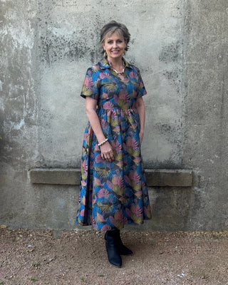 Collared Jacquard Print Midi Dress - Annie Jack TX