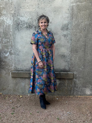 Collared Jacquard Print Midi Dress - Annie Jack TX