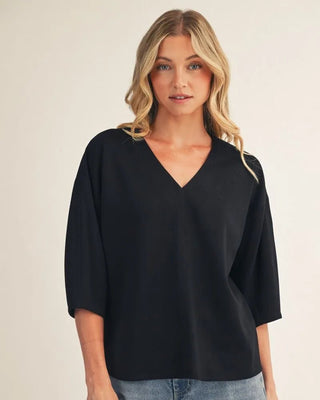 Soft V Neck 3/4 Sleeve Top - Annie Jack TX