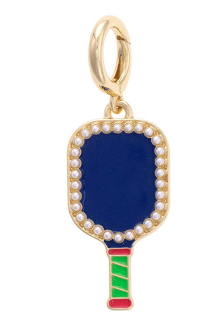 CANVAS STYLE   Pearl Studded Pickleball Paddle Pendant Charm in Navy - Annie Jack TX
