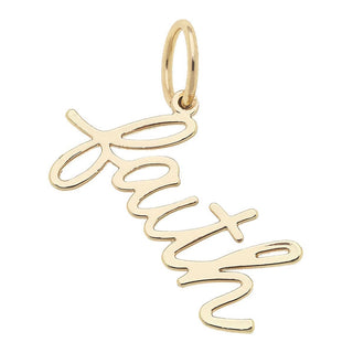 CANVAS STYLE   "Faith" Cursive Script Charm in Shiny Gold - Annie Jack TX