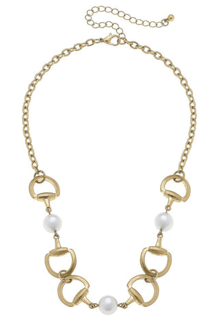 Elise Horsebit Pearl Necklace with Gold - Annie Jack TX