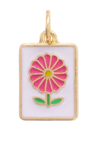 Flower Mahjong Tile Charm in White & Pink - Annie Jack TX