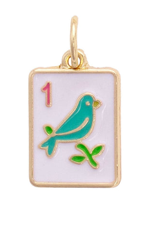 Sparrow Mahjong Tile Charm in White & Teal - Annie Jack TX