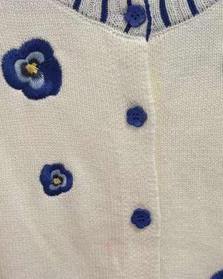 Blue Floral Embroidered Short Sleeve Cardigan - Annie Jack TX