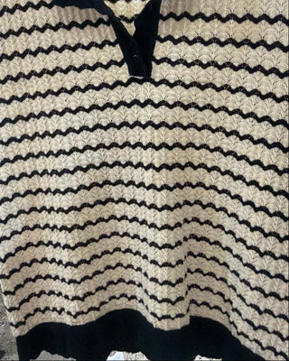 Scalloped Stripe Textured Short Sleeve Sweater - Annie Jack TX