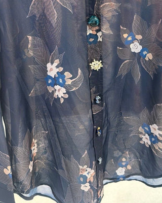 Midnight Garden Sheer Floral Blouse with Jeweled Buttons - Annie Jack TX