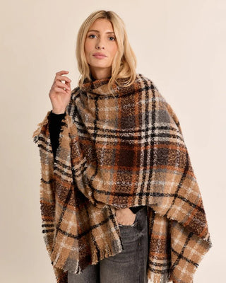 Molly B Plaid Poncho | Classic Women's Fringe Poncho Sweater - Annie Jack TX