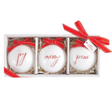 Glass Ornament Set- Joy, Merry & Peace - Annie Jack TX