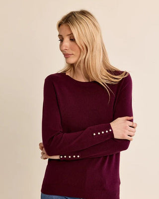 Plum Pearl Cuff Crew Neck Sweater - Annie Jack TX