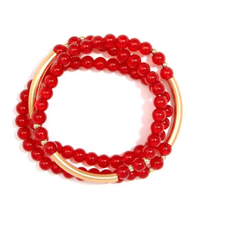 Red and Gold Wrap Bead Bracelet - Annie Jack TX
