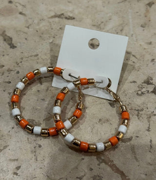Sunkissed Orange & White Beaded Hoop Earrings - Annie Jack TX