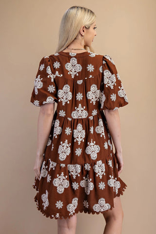 Puff Printed Midi Dress
