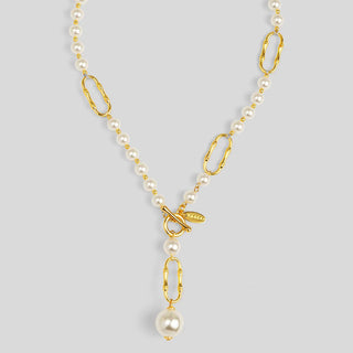 Bamboo Link Lariat Pearl Necklace - Annie Jack TX