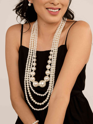 Contrasting Pearl Beaded Multi-Strand Long Necklace by Zenzii - Annie Jack TX