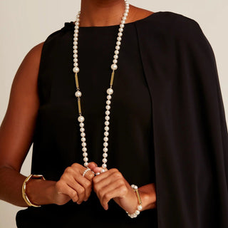 Long Pearl and Gold Tube Necklace - Annie Jack TX