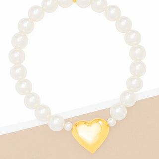 Heart Charm Pearl Stretch Bracelet - Annie Jack TX