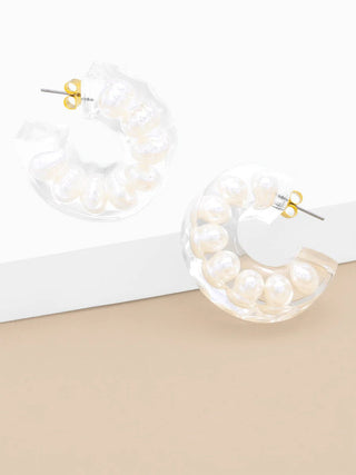 Chunky Clear Lucite Pearl Open Hoop Earring - Annie Jack TX