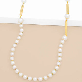 Long Pearl and Gold Tube Necklace - Annie Jack TX