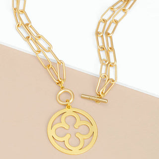2-in-1 Matte Metal Double Strand Clover Pendant Long Necklace - Annie Jack TX