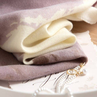 Soft cashmere-feel watercolor scarf with mauve, brown, and sage print