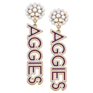 Texas A&M Aggies Pearl Cluster Outline Enamel Drop Earrings - Annie Jack TX