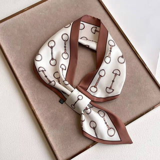 Elegant Horsebit Pattern Printed Square Silky Satin Scarf - Annie Jack TX