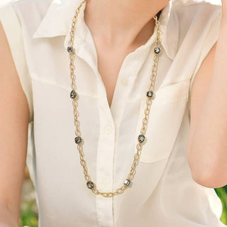 Elegant Faceted Square Teardrop Oval Stone Accent Long Necklace - Annie Jack TX