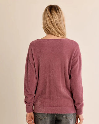 Mauve Fuzzy V-Neck Sweater — Soft, Simple, Effortlessly Chic - Annie Jack TX