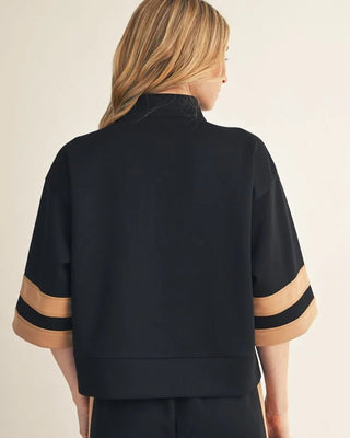 Black & Camel Half-Zip Mock Neck Sweatshirt - Annie Jack TX