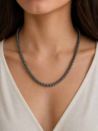 NKS230603-41-SILVER     21 Inches 10mm roundel silver Navajo pearl bead Necklace - Annie Jack TX