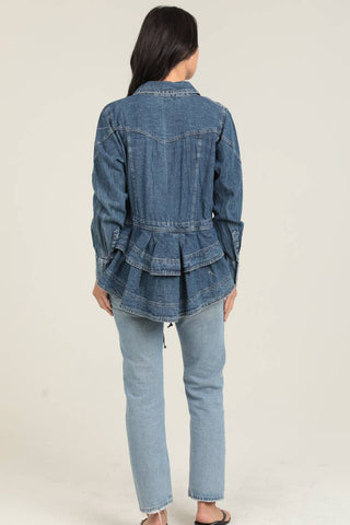 E2U94-ASIS DENIM RUFFLE PEPLUM JACKET - Annie Jack TX