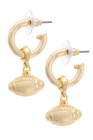 Football Drop Hoop Earrings in Shiny Gold - Annie Jack TX