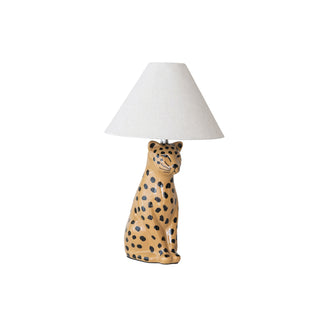 Ceramic Cheetah Table Lamp With Linen Shade - Annie Jack TX