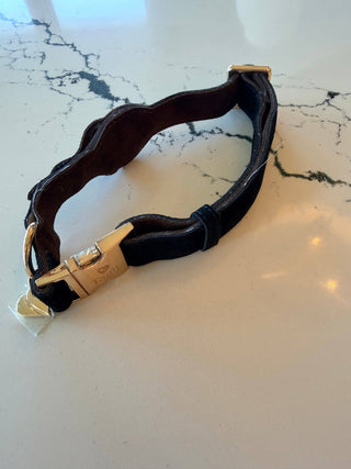 Heirloom Suede AirTag Dog Collar — Black & Coffee - Annie Jack TX