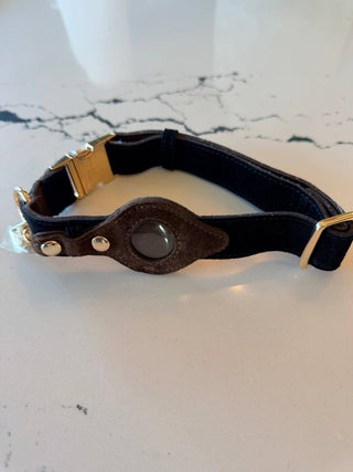 Heirloom Suede AirTag Dog Collar — Black & Coffee - Annie Jack TX