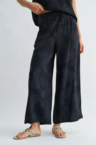 Midnight Navy Paisley Print Drawstring Pant - Annie Jack TX