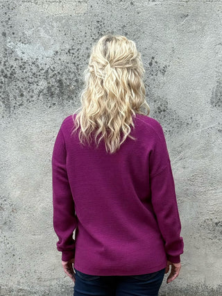 Dark Magenta Waffle Knit V-Neck Sweater - Annie Jack TX