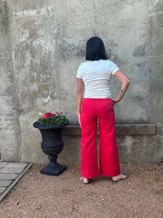 Cherry Red Cuffed Solid Pant - Annie Jack TX