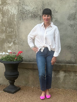 Striped Button Down Collared Top - Annie Jack TX