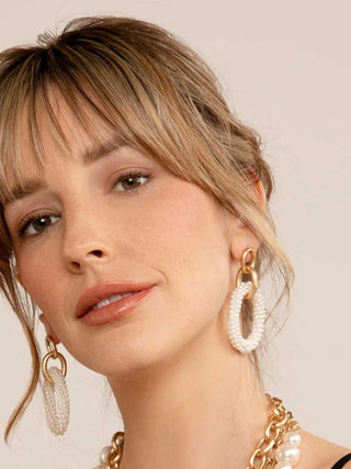 Pearl Beaded Cable Link Earring - Annie Jack TX